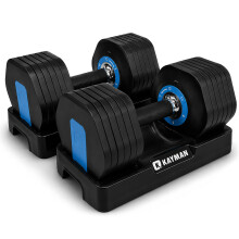 Kayman 24kg Adjustable Dumbbell Set Pair, 12-in-1 Dial System, Safety Lock, 6 Levels: 2/4/6/8/10/12kg per Dumbbell