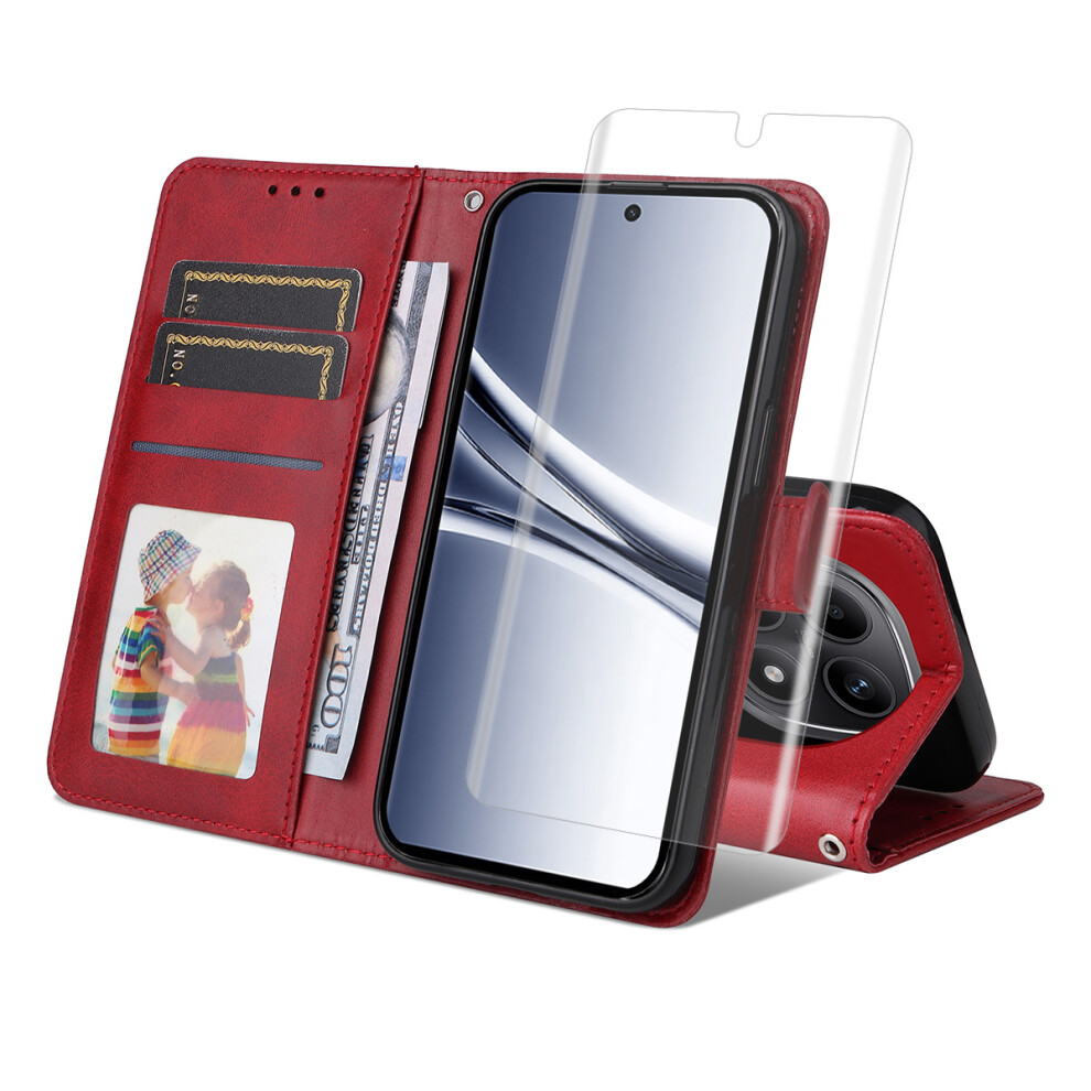 (Red) For Xiaomi Mi Note 15 Pro+ 5G (Global) / Xiaomi Poco M8 Pro 5G Wallet Case Calf Texture Leather Phone Stand Cover W Red 6914298368008