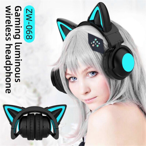 Cuffie wireless a forma di orecchie di gatto, pieghevoli e con luci LED, Bluetooth 5.0