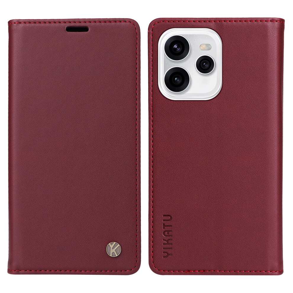 (Wine ) Yikatu For Oppo Reno15c 5G (China) / Oppo Reno15 5G (Global) Phone Cases Magnetic Closure Pu Leather Mobile Cover Red 6914299862345