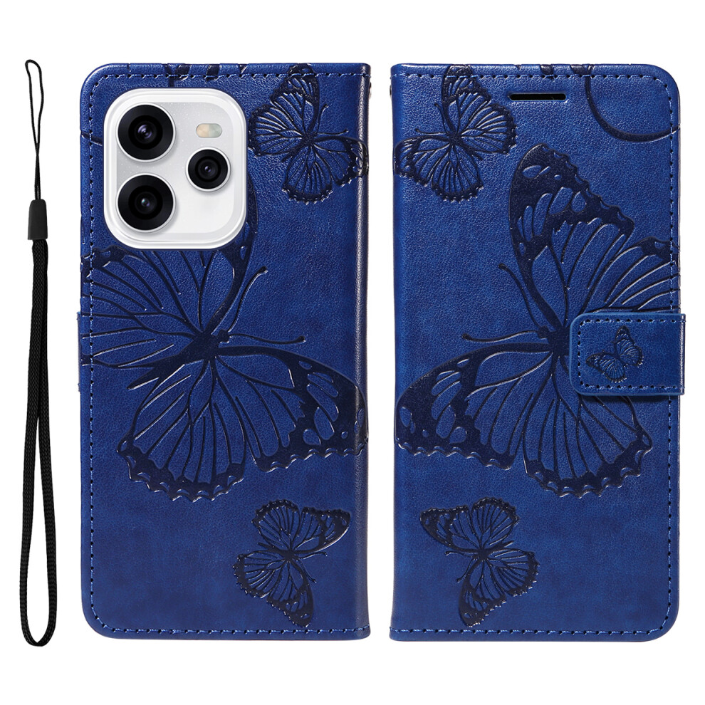 (Blue) For Oppo Reno15c 5G (China) / Oppo Reno15 5G (Global) Wallet Case Floral Butterfly Imprinted Leather Phone Cover Stand Blue 6914295512190