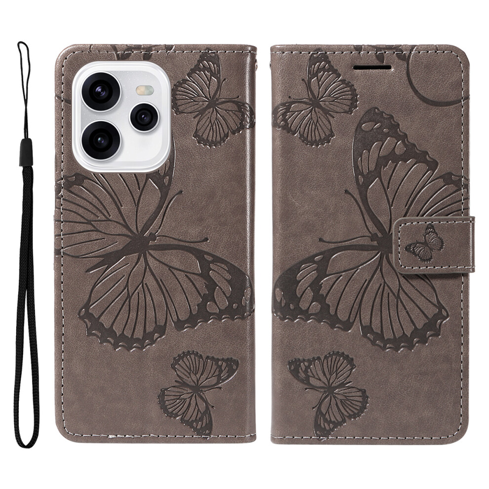 (Grey) For Oppo Reno15c 5G (China) / Oppo Reno15 5G (Global) Wallet Case Floral Butterfly Imprinted Leather Phone Cover Stand Grey 6914291290801