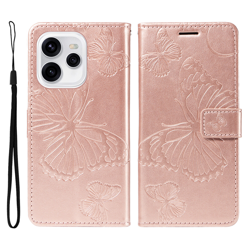 (Rose ) For Oppo Reno15c 5G (China) / Oppo Reno15 5G (Global) Wallet Case Floral Butterfly Imprinted Leather Phone Cover Stand Gold 6914294878853