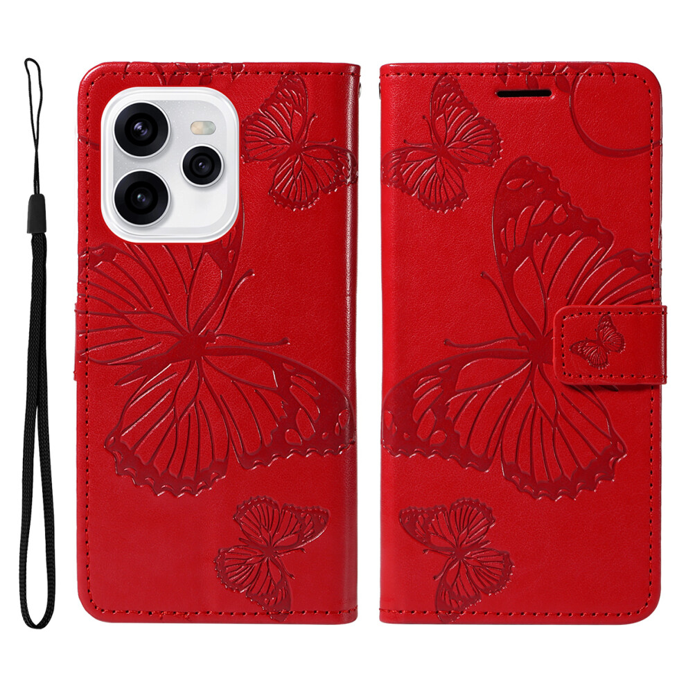 (Red) For Oppo Reno15c 5G (China) / Oppo Reno15 5G (Global) Wallet Case Floral Butterfly Imprinted Leather Phone Cover Stand Red 6914299467052