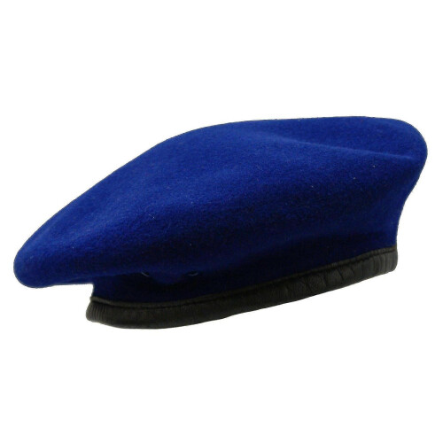 (Medium, Royal Blue) British Army Style Wool Mens Beret Hat Cap Leather Band