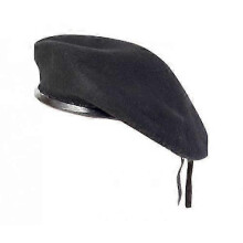(X-Large, Black) British Army Style Wool Mens Beret Hat Cap Leather Band