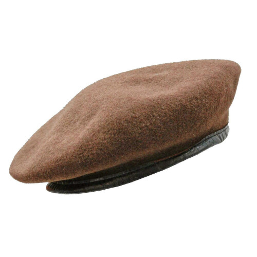 (Medium, Beige) British Army Style Wool Mens Beret Hat Cap Leather Band