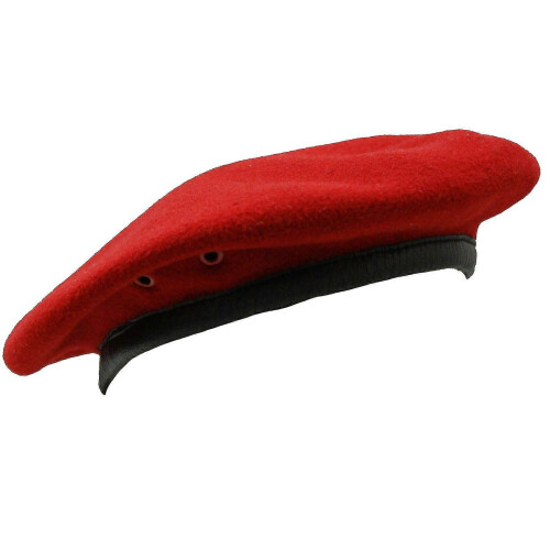 (Small, Red) British Army Style Wool Mens Beret Hat Cap Leather Band