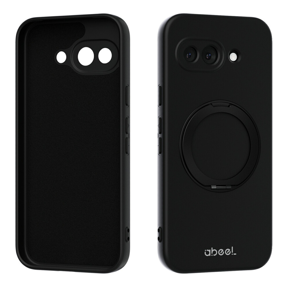 (Black) For Google Pixel 9A Magnetic Case Kickstand Skin Touch Liquid Silicone Phone Cover Black 6914290720309