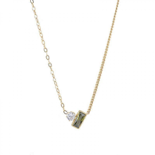 Colar com Pendentes Retangular de Pedra Preciosa e Cristal, Corrente Banho Ouro 18K, Joia com Pedra de Nascimento, Prese