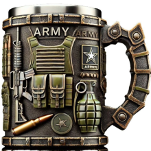 Caneca 3D Militar de 15 Oz, Caneca de Café Personalizada com Tema do Exército, Presente para Veteranos, Homenagem aos He
