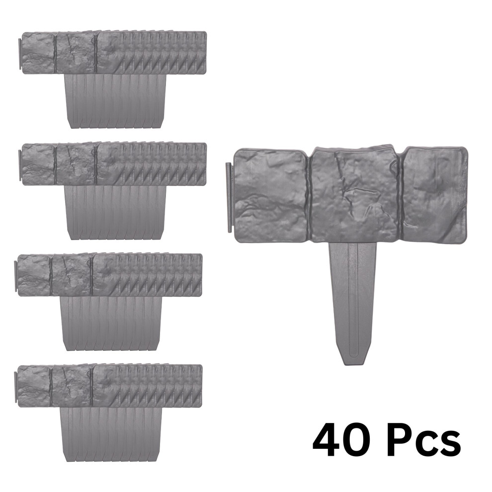 Green Blade 23Cm Set Of 40 Grey Cobble Stone Effect Garden Edging Border