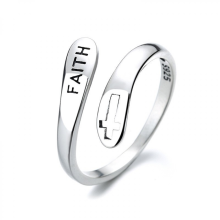 Justerbar korsring i 925 sterlingsilver för kvinnor och män, öppen fingerring med kristet motiv, smycke för tro