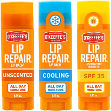 O'Keeffe's Lip Repair Lip Balm Set for Dry, Cracked Lips - Stick (Pack of 3: 1 Cooling + 1 Unscented + 1 SPF) - Moisturizer for for Extremely Cracked
