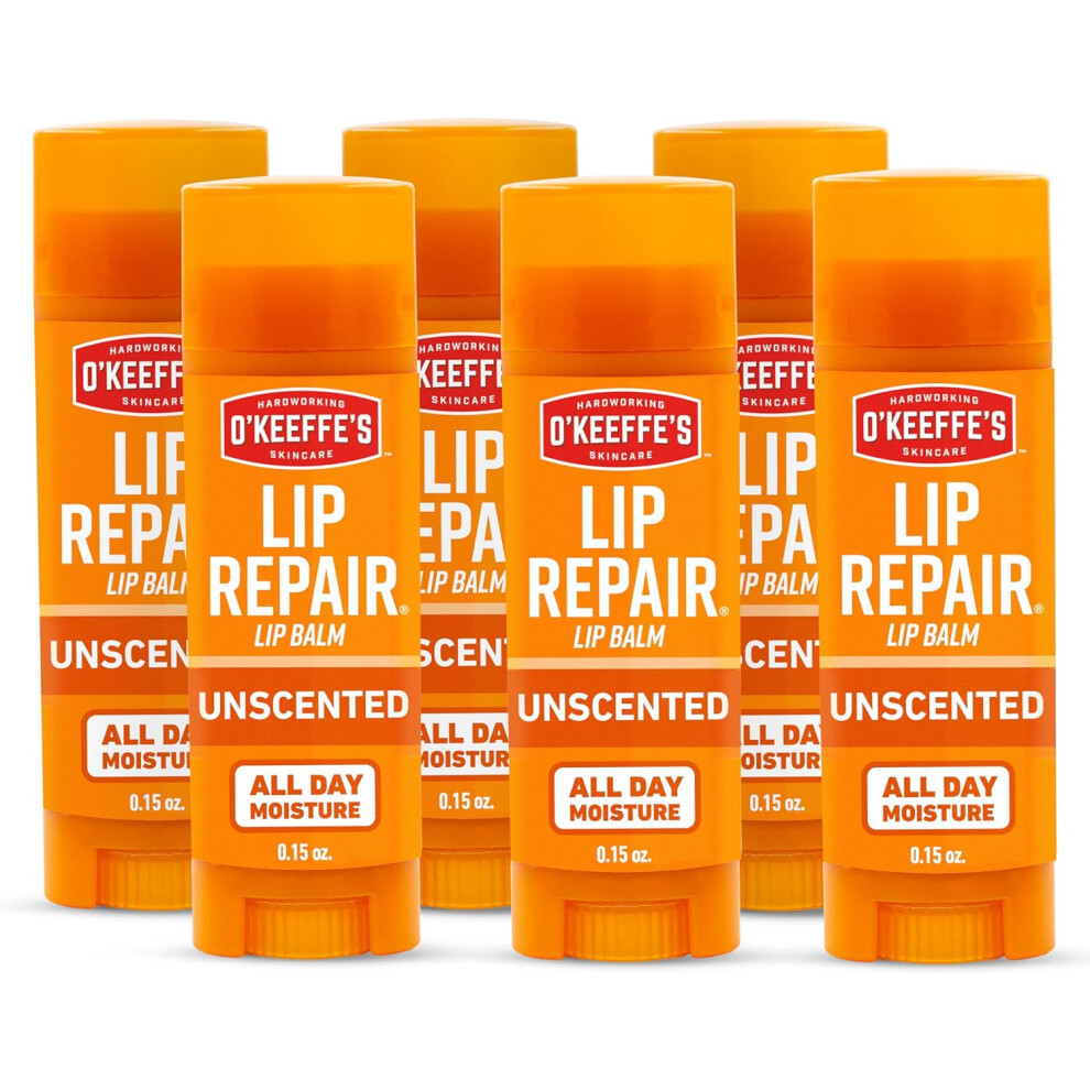 O'keeffe's Lip Repair Unscented Lip Balm For Dry, Cracked Lips - Stick (6 Pack) - Moisturizer For Very Dry Lips