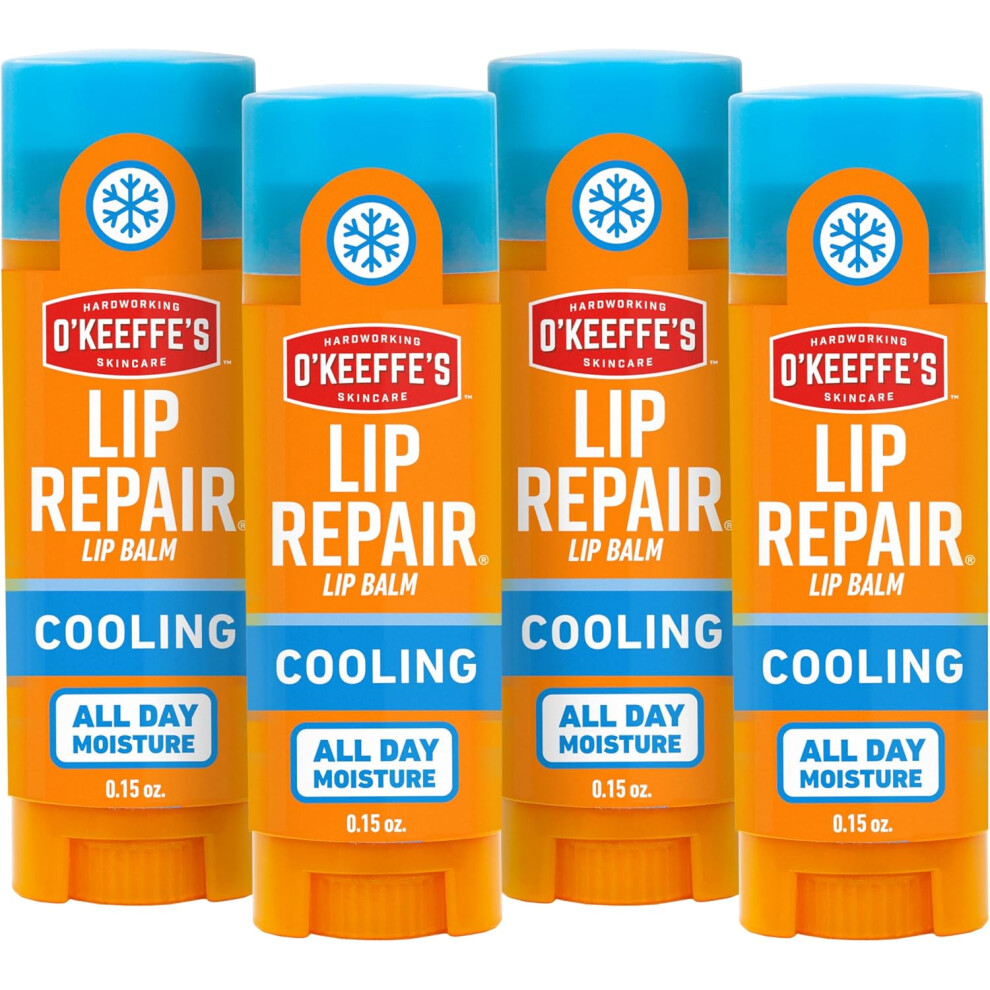 O'keeffe's Lip Repair Lip Balm With Cooling Relief For Dry, Cracked Lips - Stick (4 Pack) - Moisturizer For Very Dry Lips
