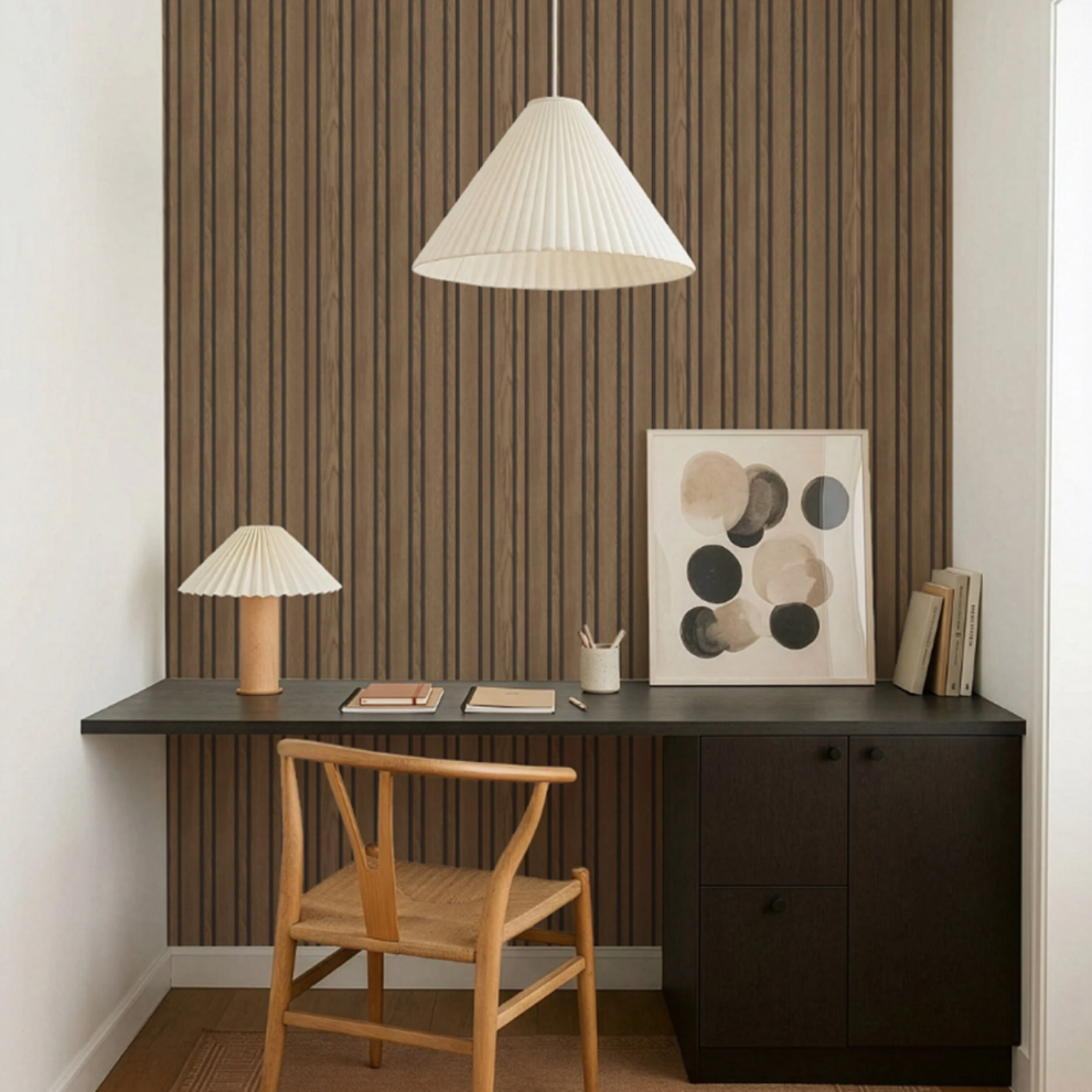Arthouse Pinstripe Wooden Slats Effect Wallpaper Smooth Finish Feature Wall Brown