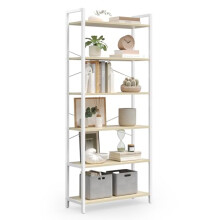 VASAGLE 6-Tier Bookshelf, Bookcase, Shelving Unit, for Office, Study, Living Room, Bedroom, 30 x 64 x 185.5 cm, Industrial, Natural Beige and Matte