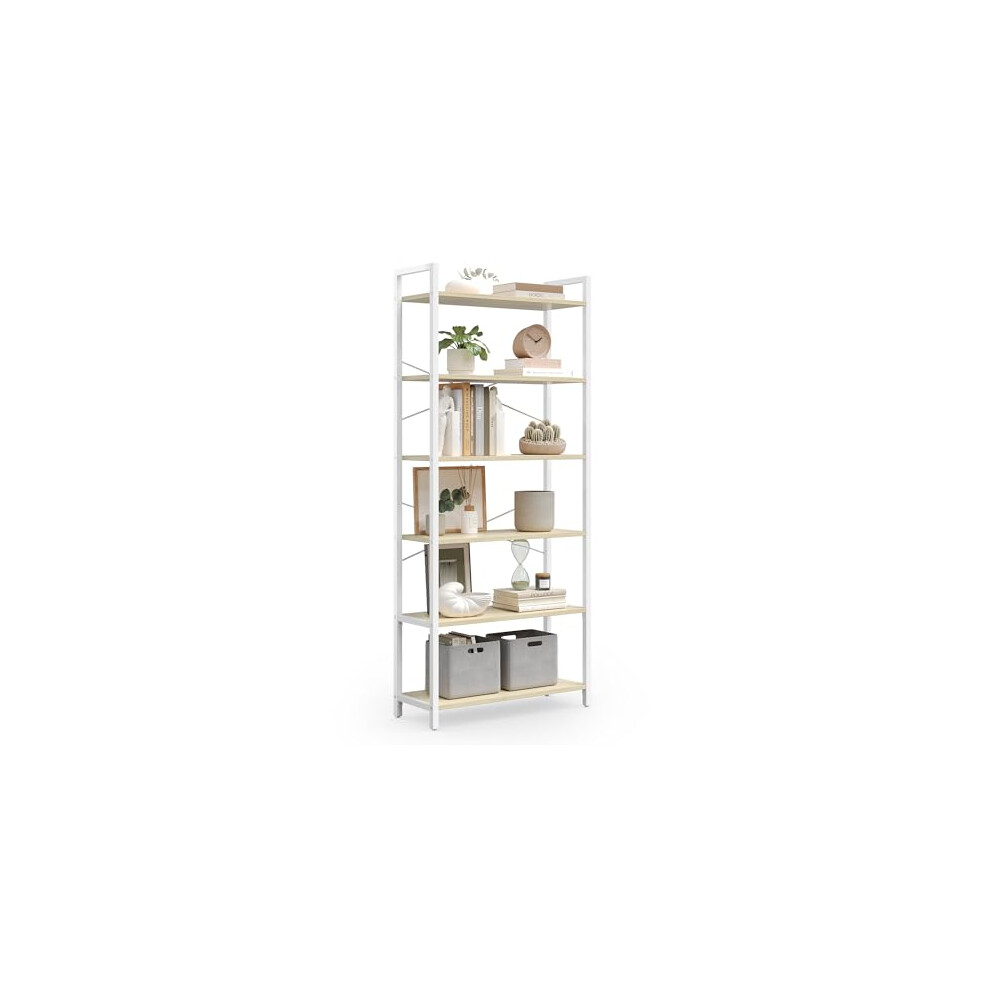 Vasagle 6-Tier Bookshelf, Bookcase, Shelving Unit, For Office, Study, Living Room, Bedroom, 30 X 64 X 185.5 Cm, Industrial, Natural Beige And Matte