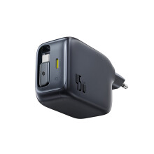 Cargador de pared USB-C EnerCore CJ11 de 45 W con cable USB-C retráctil - Negro