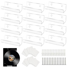 YMTWSRY 12 PCS Vinyl Wall Mount, 10cm Clear Stick on Shelf CD Display 4 Inch Acrylic Floating Shelves Holder Wall Record Shelf for Nail Polish Home