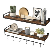 VASAGLE Spice Racks, Set of 2, Floating Shelves with Guard Rails, Wall Shelves, Storage on the Wall, for Kitchen, Bedroom, Living Room, 60 cm Wide,
