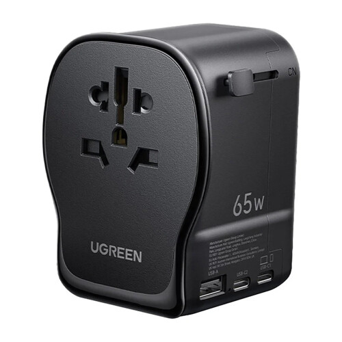 Reisadapter met USB-C en USB-A oplader 65W - Zwart