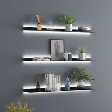 simdennr Metal Wall Mounted Floating Shelves with Led Lights, Hanging Display Rack for Livingroom Kitchen Bathroom, Built-in Illuminated Led Light