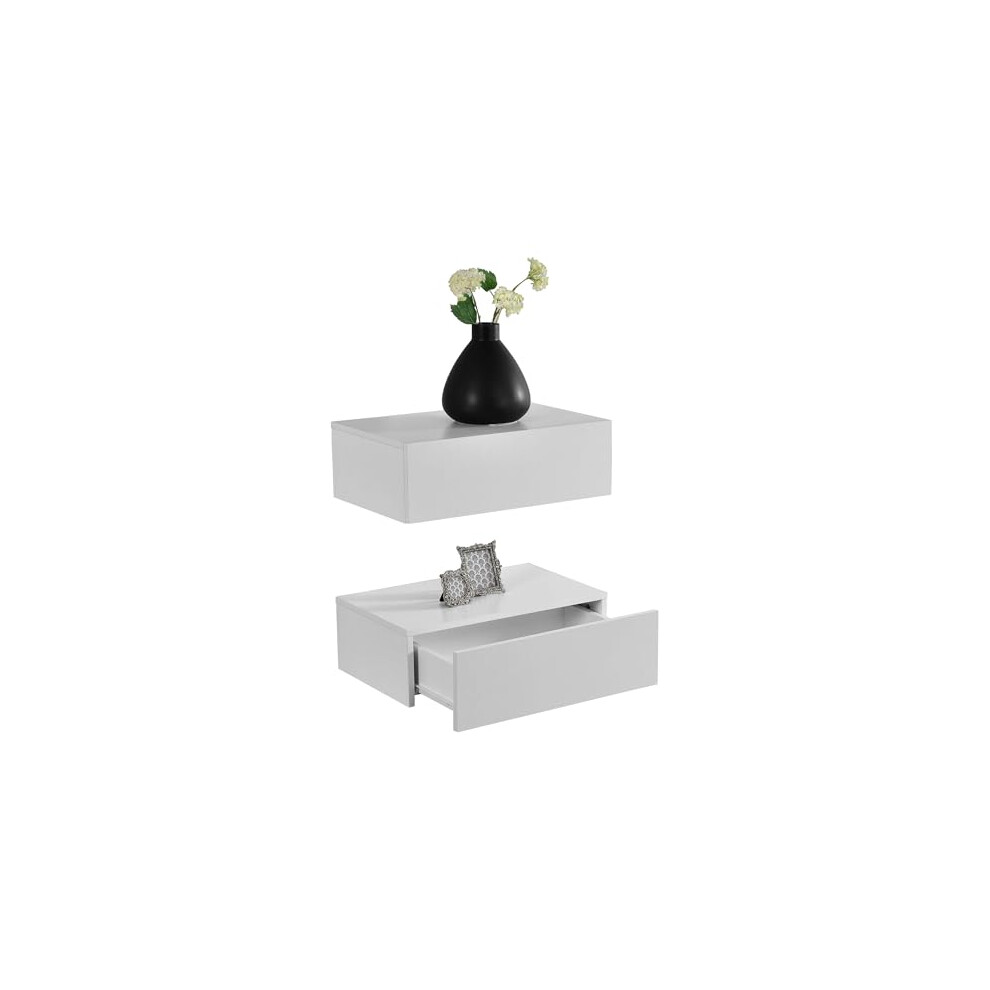 Bloomingtons Direct Wall Shelf With 1 Drawer, Wooden Floating Bedside Table Shelf With Drawer, White Floating Shelf With Drawer, Hanging Shelf, Wall 1119080280932