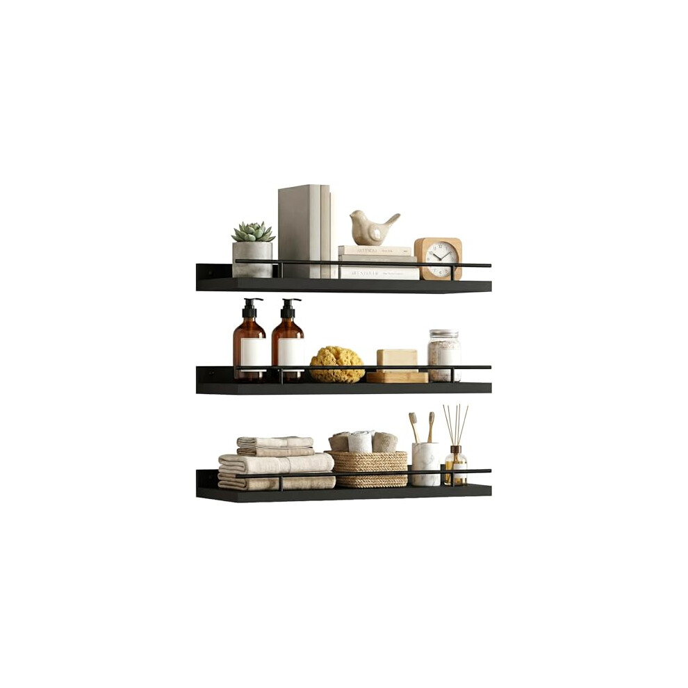 Photos - Other for Repair Woobroo 3 Pcs Floating Shelves Wall Mounted Shelf - Wood shelves for wall with Black Metal Guardrails Suitable for Bedroom,