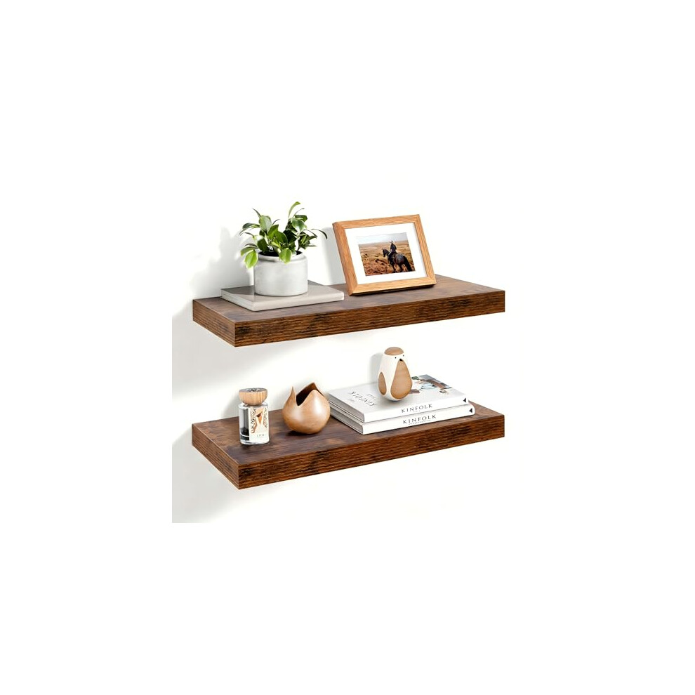 Minicoco Floating Shelves For Wall,40Cm Rustic Wooden Floating Shelves Wall Display Racks With Invisible Brackets, Modern Decorative Hanging Shelf For 786368961282