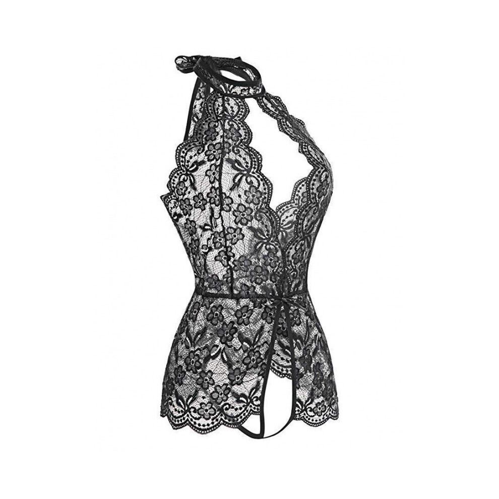 (Black, XXL) Sexy lingerie, sexy pajamas for women, European and American crotchless one-piece