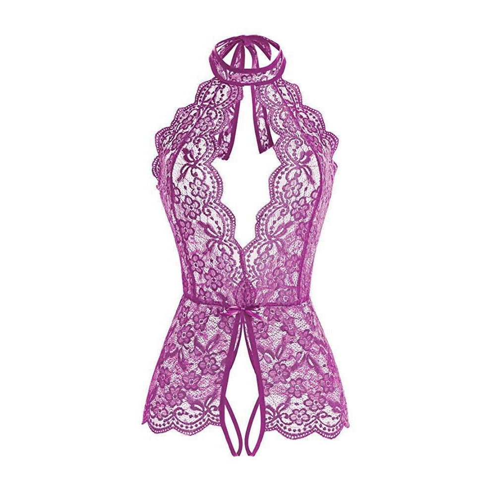 (Purple, XXL) Sexy lingerie, sexy pajamas for women, European and American crotchless one-piece