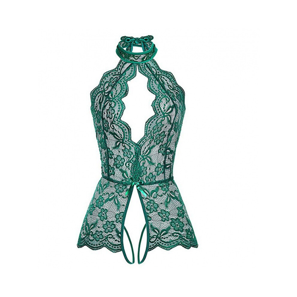 (Dark green, 3XL) Sexy lingerie, sexy pajamas for women, European and American crotchless one-piece