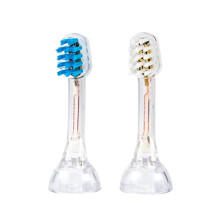 emmi-dent 2X K2 Toothbrush Heads (1x Blue+1x White) I Replacement Brushes with Small Brush Head for Children & Small Jaws I for emmi-dent Metallic