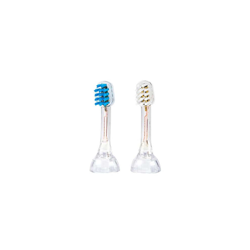 Emmi-Dent 2X K2 Toothbrush Heads (1X Blue+1X White) I Replacement Brushes With Small Brush Head For Children & Small Jaws I For Metallic