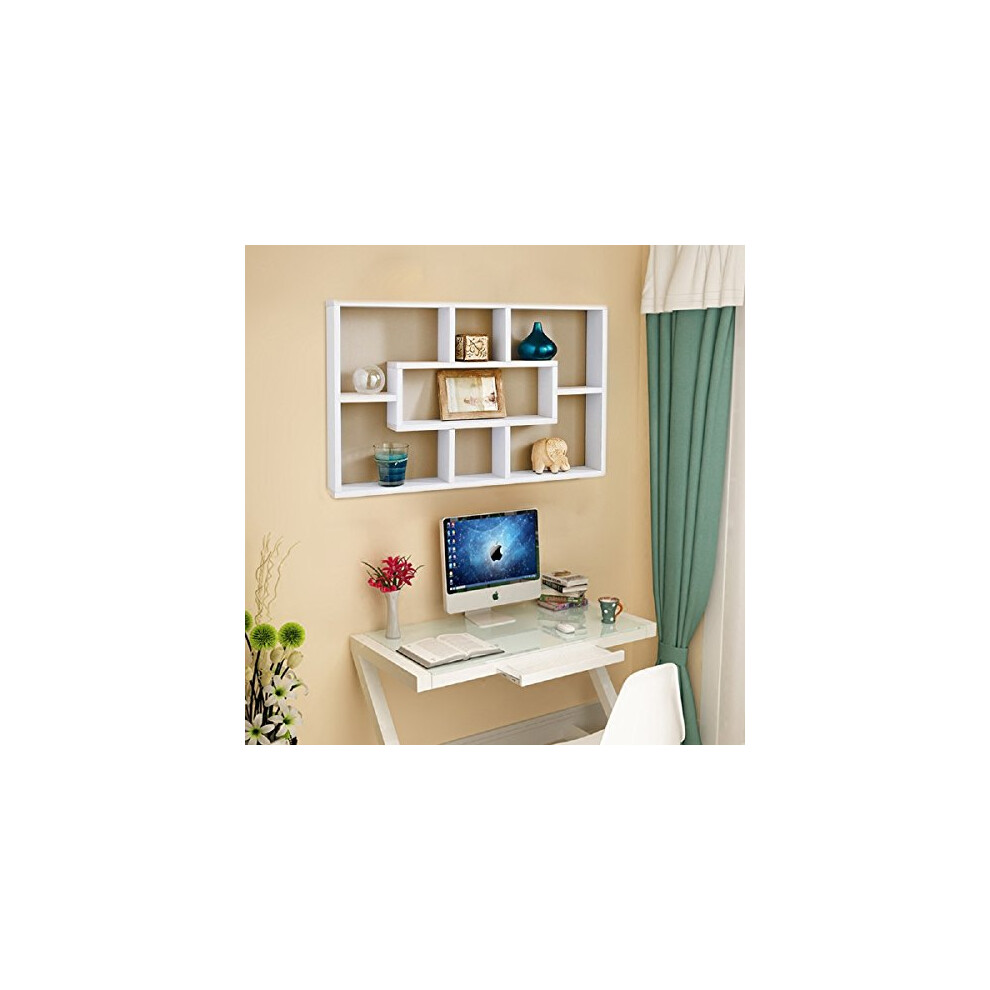 Quieting Wall Mounted Shelf Space Saving Multi-Compartment Display Wall Shelves Display Bookshelf Storage Unit White 757510895793