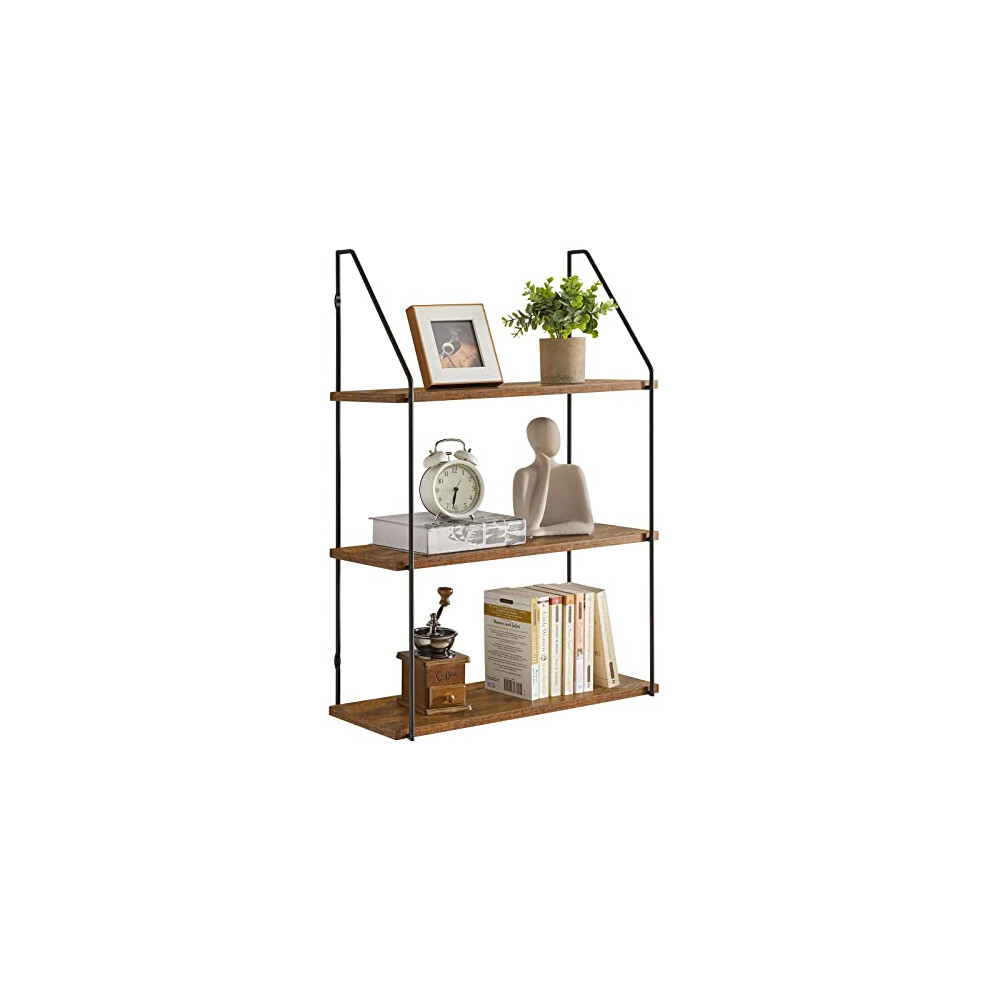 Ymyny 3-Tier Wall Mount Shelves, Industrial Rustic Storage Shelves, Floating Shelves, Wall Mount Bookshelf, Kitchen Spice Rack, For Bedroom, Kitchen, 750153340729