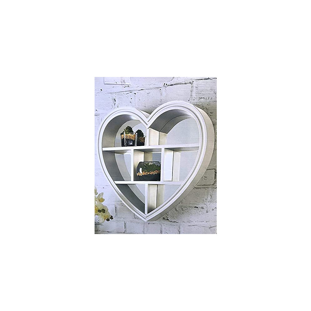 Biznest White Heart Mirror Floating Shelf 6 Compartment Wall Mountable Shelve Decorative Wall Shelf - Home Decor 697333371329