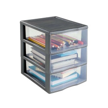 Sundis Orgamix, plastic drawers storage unit, 3 transparent drawers, A5 format, height 25.5 cm, stackable, ideal for storing cosmetics, jewellery,