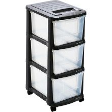 M home by Mazzei Mondex Plastic Storage Tower Anthracite Grey with 3 Large Transparent Drawers with Wheels Height 65 cm Made in France Ideal for