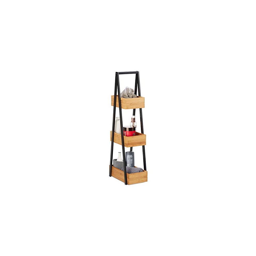 Relaxdays Bamboo Bathroom Shelf, Compact 3-Tier Ladder Rack For Bathroom And Kitchen, Metal, 81X18x30 Cm, Natural 4052025247621