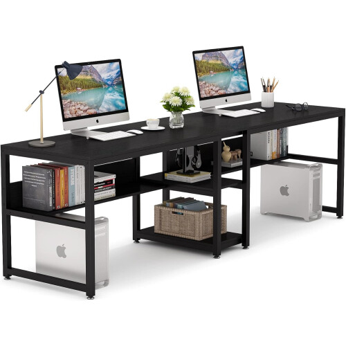 Tribesigns Tribesigns computerbureau 200 x 60 x 75 cm, dubbel lang bureau, houten computerbureau