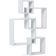 KF-Premium White Interlocking Cube Floating Shelves - Modern Wood Wall Shelf Display Bookshelves Hanging Storage for Living Room, Bedroom, Office