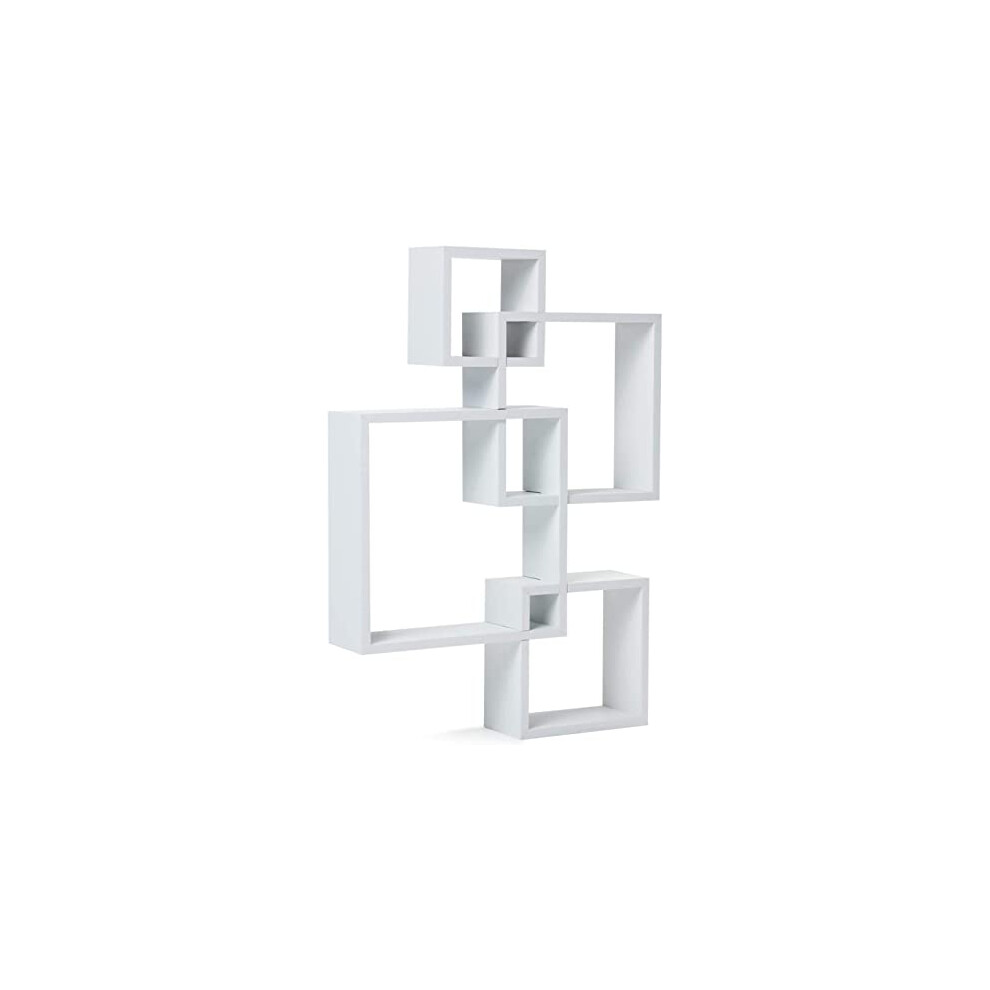 Kf-Premium White Interlocking Cube Floating Shelves - Modern Wood Wall Shelf Display Bookshelves Hanging Storage For Living Room, Bedroom, Office 749565091800