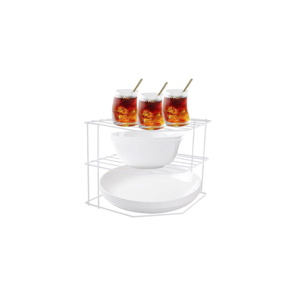 Aselected Corner Plate Rack, 3 Tier Plate Stacker For Cupboards, 23X23x20cm Metal Corner Plates Stand White Plates Racks For Cupboard, Kitchen 750739987195
