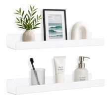 MAGOSIS Floating Shelves for Wall 3810cm, Stick On No Drill White Acrylic Shelves, Self Adhesive Wall Mounted Shelves for Desk, Bedside, Hallway &