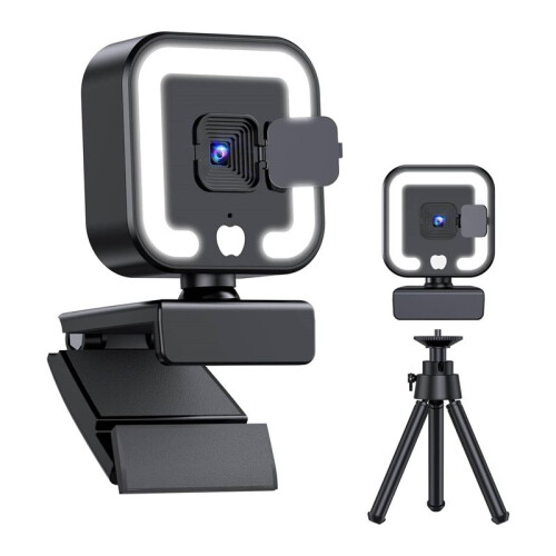 4K Webcam with Microphone and Fill Light, HD Autofocus Computer Camera for Pc Laptop Desktop Video Calling