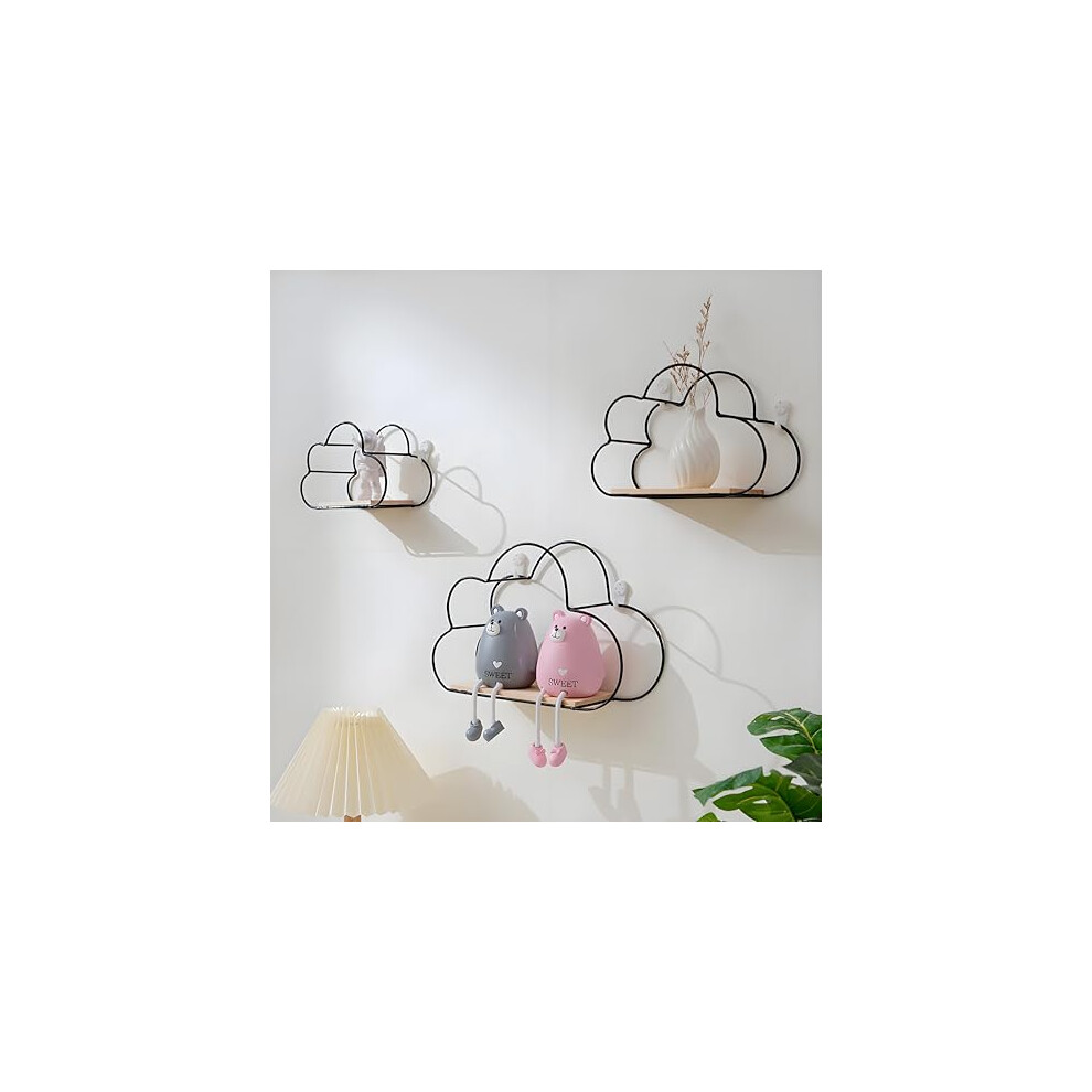 Jentyata Cloud Shelves For Wall - Set Of 3 Floating Shelves With Wooden Boards | Modern Room Decor Shelvesï¼Nordic Wall Shelf, Gold/Blackï¼ Bedroom 716597551817