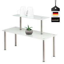 bremermann Glass Shelf Kitchen Shelf with Glass Panels and Stainless Steel Legs (White)